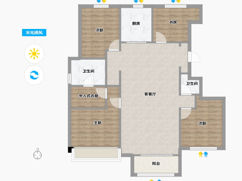 天津-天津市-绿地新里栖湖公馆12栋,7栋建面130m²-101.53-户型库-采光通风