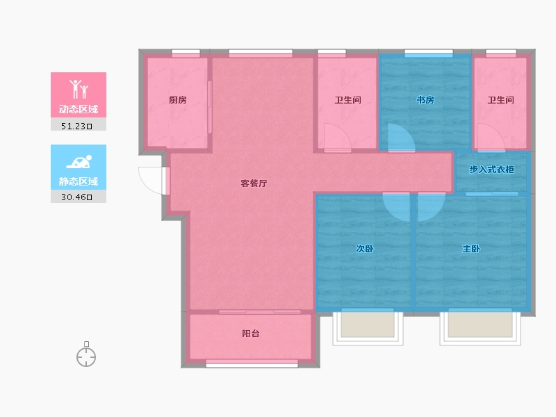 天津-天津市-星河国际1号楼,2号楼,3号楼,建面115m²-74.18-户型库-动静分区