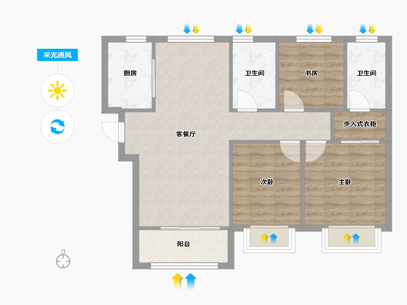 天津-天津市-星河国际1号楼,2号楼,3号楼,建面115m²-74.18-户型库-采光通风