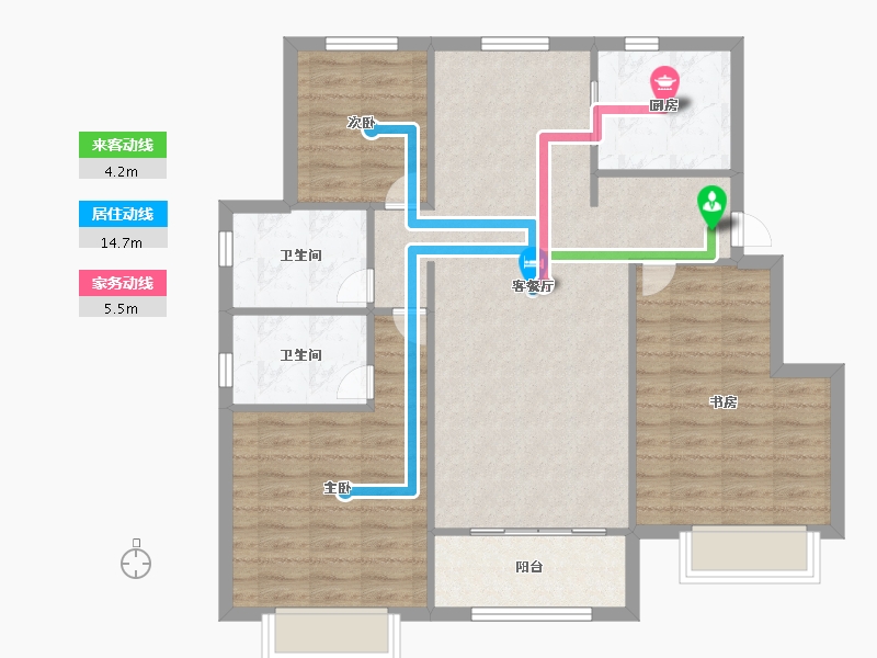 天津-天津市-星河国际4号楼,建面117m²-93.60-户型库-动静线