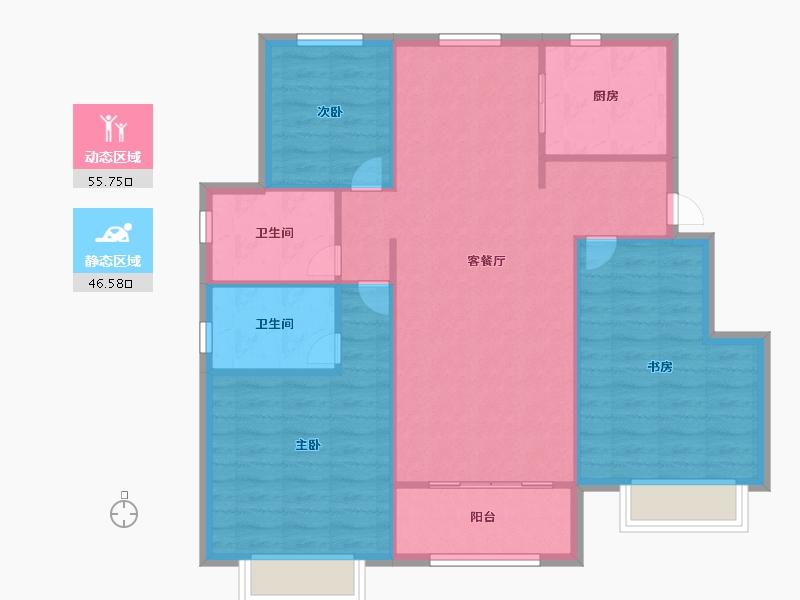 天津-天津市-星河国际4号楼,建面117m²-93.60-户型库-动静分区