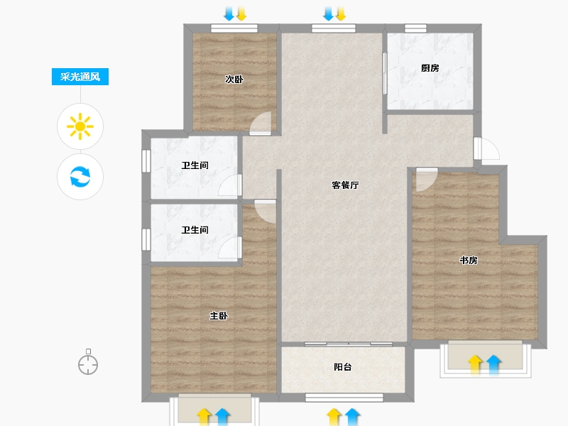 天津-天津市-星河国际4号楼,建面117m²-93.60-户型库-采光通风