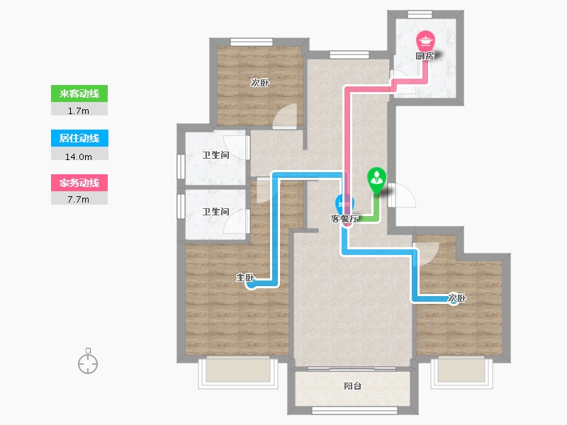 天津-天津市-雍祥府辰美雅苑1号楼,建面126m²-83.32-户型库-动静线