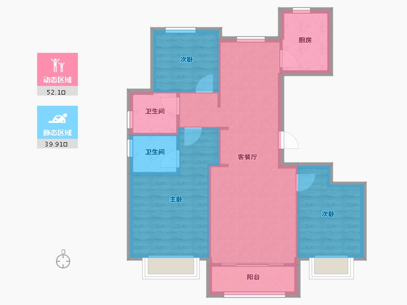 天津-天津市-雍祥府辰美雅苑1号楼,建面126m²-83.32-户型库-动静分区