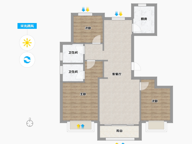 天津-天津市-雍祥府辰美雅苑1号楼,建面126m²-83.32-户型库-采光通风