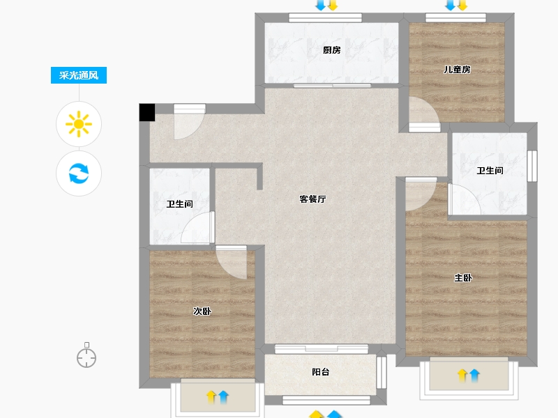 天津-天津市-雍祥府辰美雅苑7号楼,辰美雅苑2号楼建面115m²-71.15-户型库-采光通风