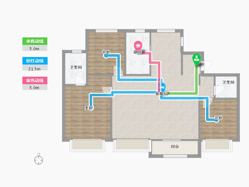 天津-天津市-雍祥府辰美雅苑18号楼,辰美雅苑19号楼,建面145m²-106.44-户型库-动静线