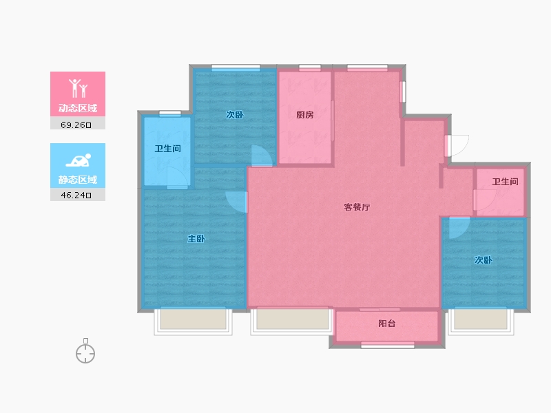 天津-天津市-雍祥府辰美雅苑18号楼,辰美雅苑19号楼,建面145m²-106.44-户型库-动静分区