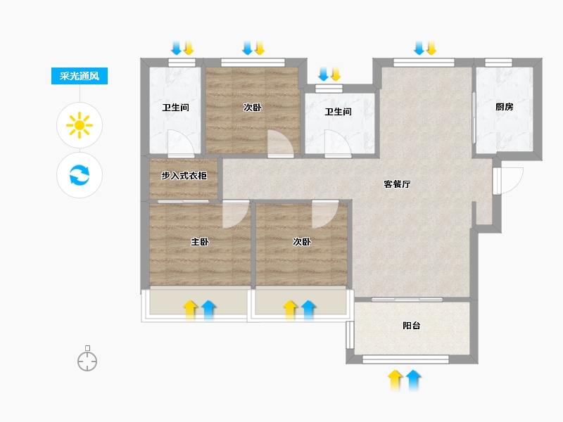 天津-天津市-融创津宸壹号宸宁嘉苑1号楼,宸宁嘉苑15号楼,建面112m²-68.43-户型库-采光通风