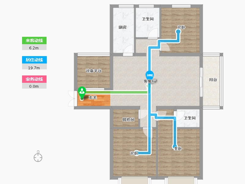 河南省-郑州市-瑞亨绿景苑10-B户型126m²-100.80-户型库-动静线