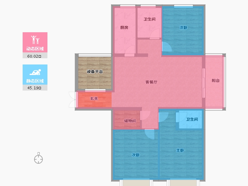 河南省-郑州市-瑞亨绿景苑10-B户型126m²-100.80-户型库-动静分区