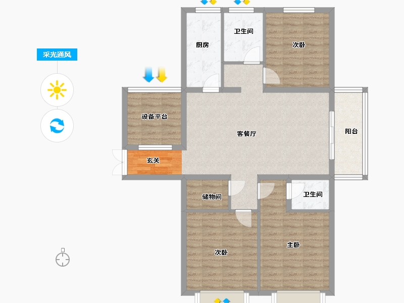 河南省-郑州市-瑞亨绿景苑10-B户型126m²-100.80-户型库-采光通风