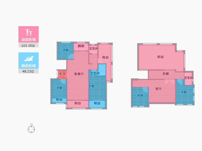 河南省-郑州市-元正康郡B3户型171m²-136.97-户型库-动静分区