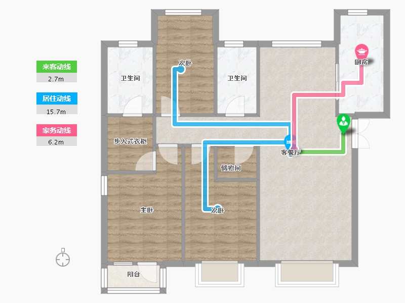 天津-天津市-天房中山路5号楼建面139m²-95.65-户型库-动静线