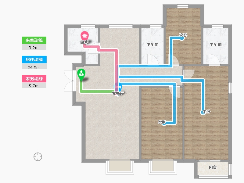 天津-天津市-天房中山路10号楼建面136m²-99.65-户型库-动静线