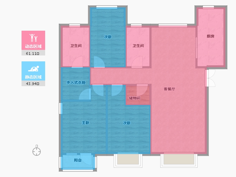 天津-天津市-天房中山路5号楼建面139m²-95.65-户型库-动静分区