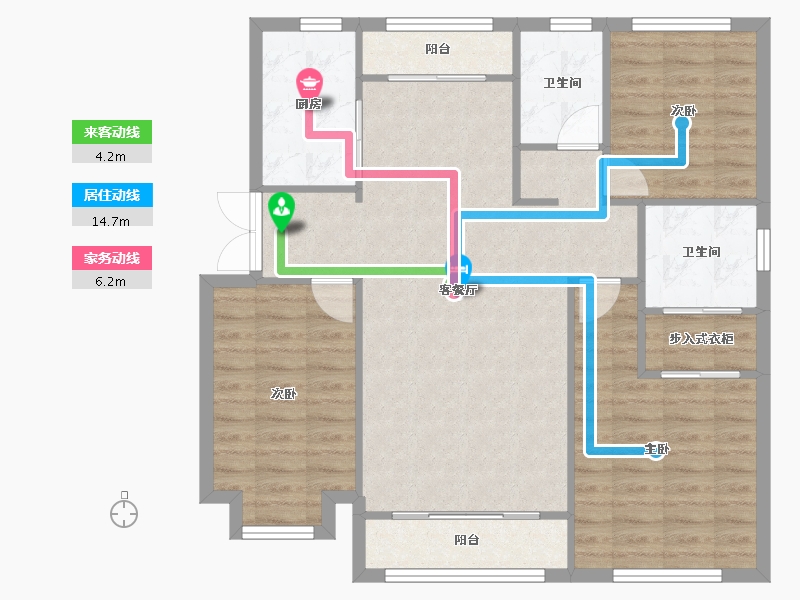 天津-天津市-首创天阅海河6号楼建面140m²-94.72-户型库-动静线