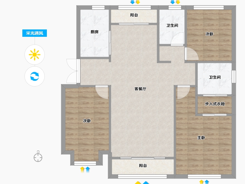 天津-天津市-首创天阅海河6号楼建面140m²-94.72-户型库-采光通风