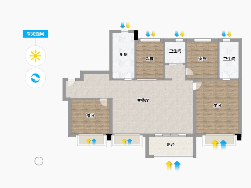 天津-天津市-碧桂园中心天7号楼建面120m²-95.99-户型库-采光通风