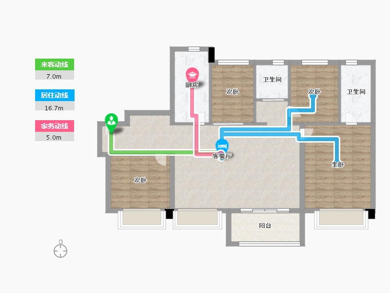 天津-天津市-碧桂园中心天7号楼建面120m²-95.99-户型库-动静线