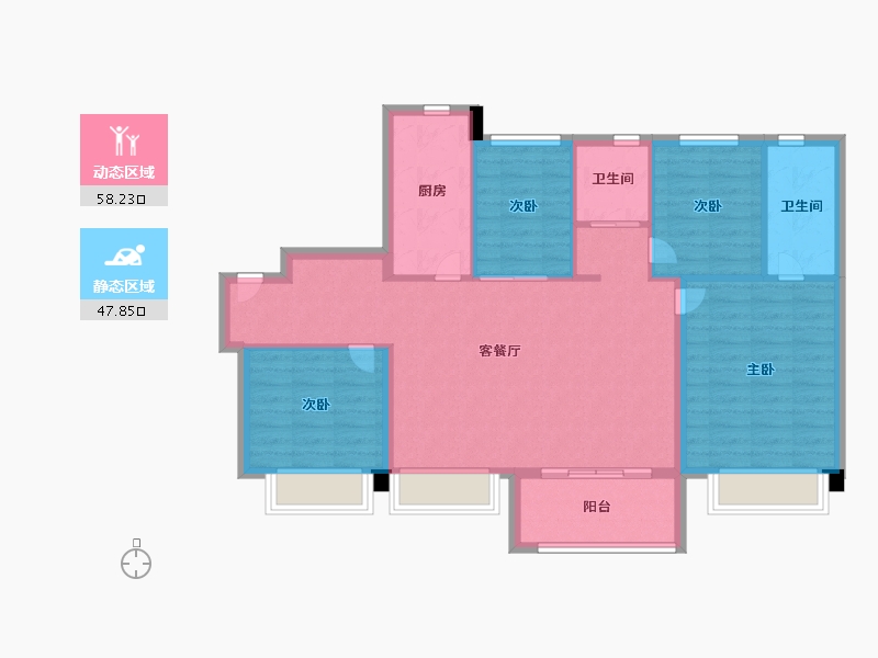 天津-天津市-碧桂园中心天7号楼建面120m²-95.99-户型库-动静分区