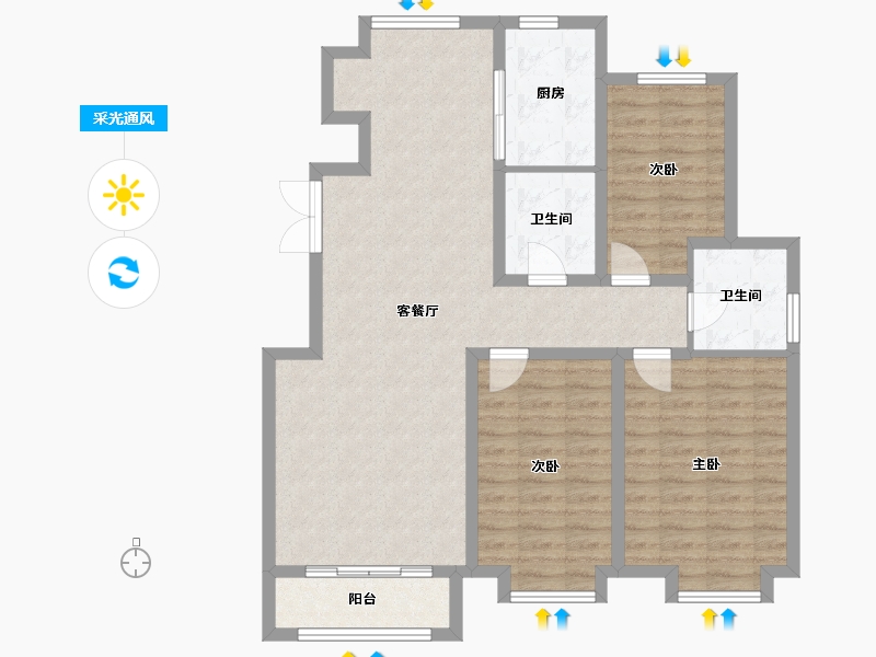 天津-天津市-盛景华府33号楼,23号楼,24号楼建面129m²-100.19-户型库-采光通风