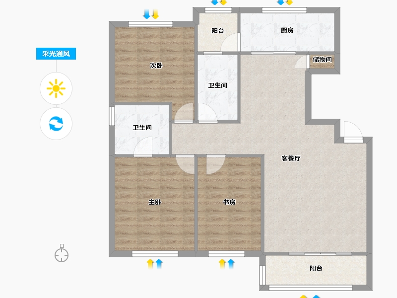 天津-天津市-天津诺德中心诺德雅苑2号楼建面123m²-96.33-户型库-采光通风