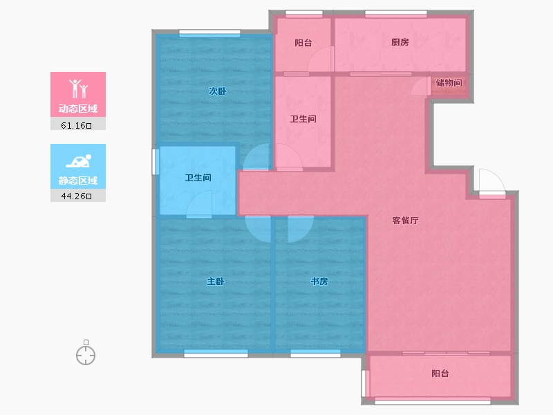 天津-天津市-天津诺德中心诺德雅苑2号楼建面123m²-96.33-户型库-动静分区