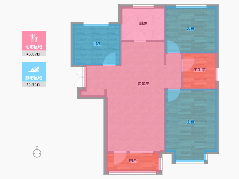 天津-天津市-天房北宁公元天博雅苑1号楼,天博雅苑2号楼,建面106m²-70.23-户型库-动静分区