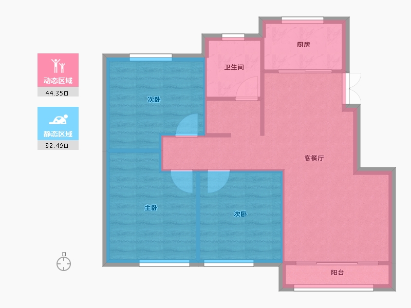 天津-天津市-天房天泰盛雅佳苑12号楼,盛雅佳苑13号楼,建面100m²-69.81-户型库-动静分区