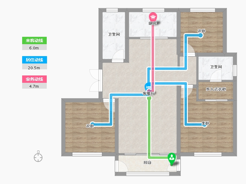 天津-天津市-天房天泰盛雅佳苑3号楼,盛雅佳苑4号楼,盛雅佳苑6号楼,7号楼建面123m²-89.96-户型库-动静线