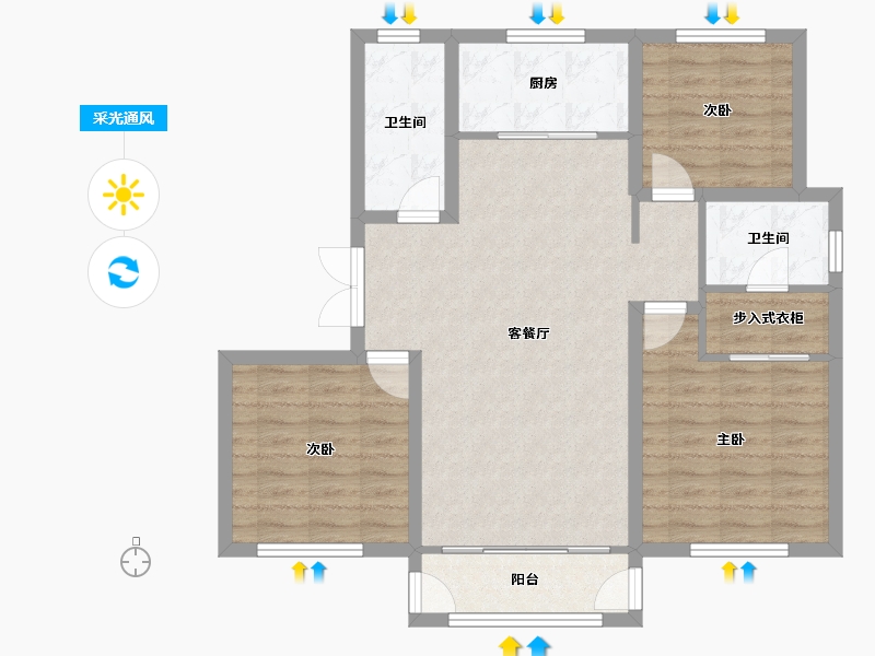 天津-天津市-天房天泰盛雅佳苑3号楼,盛雅佳苑4号楼,盛雅佳苑6号楼,7号楼建面123m²-89.96-户型库-采光通风