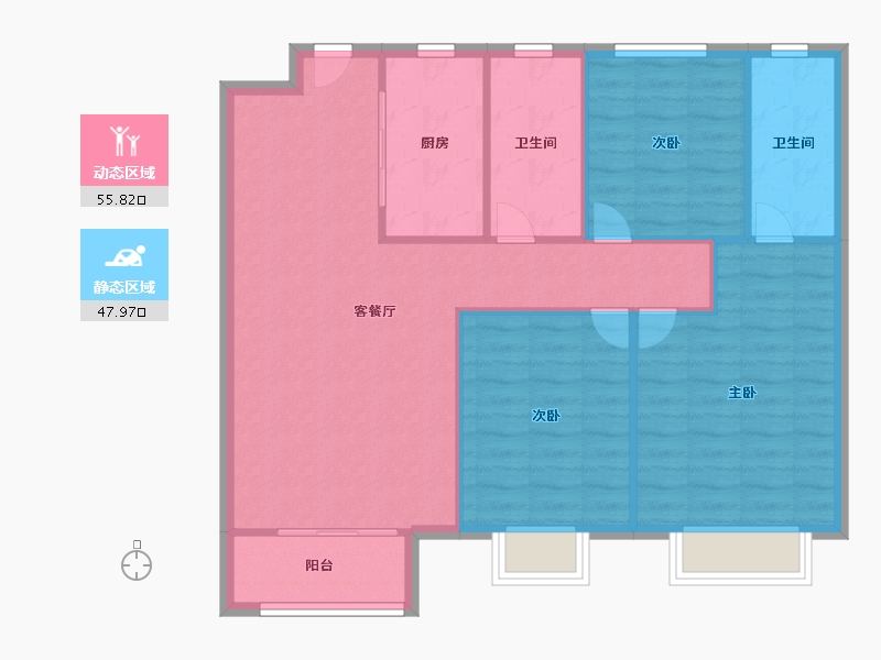 天津-天津市-路劲太阳城皓阳园皓阳园16号楼,皓阳园17号楼建面119m²-95.20-户型库-动静分区