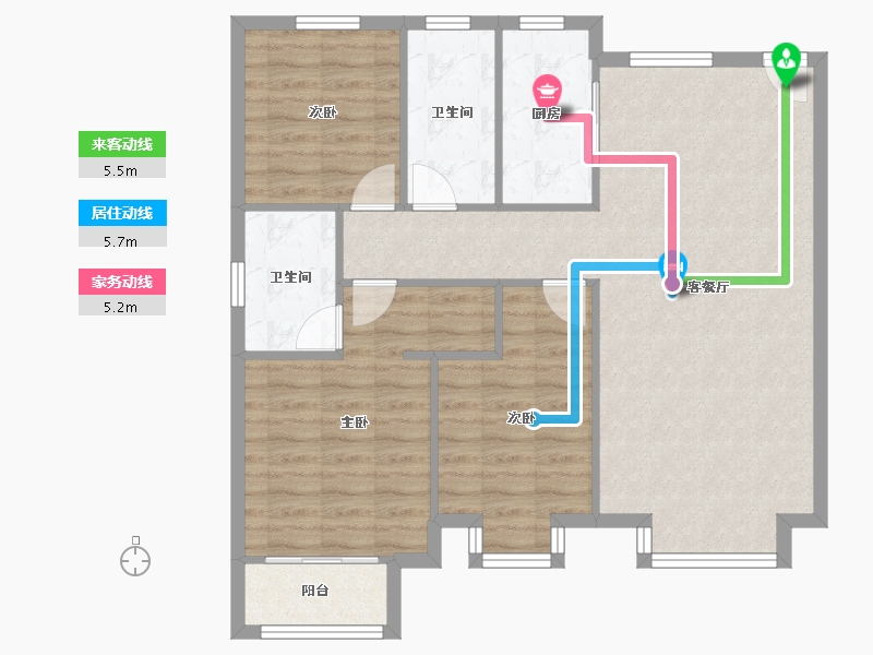 天津-天津市-路劲太阳城皓阳园皓阳园7号楼,皓阳园9号楼建面132m²-91.83-户型库-动静线