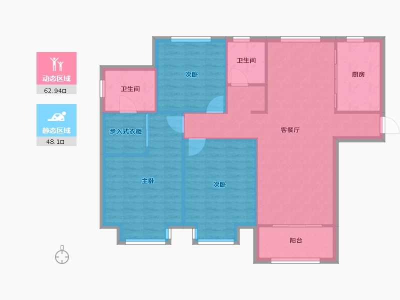 天津-天津市-中储正荣栋境4号楼,6号楼建面127m²-101.59-户型库-动静分区