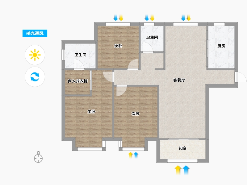 天津-天津市-中储正荣栋境4号楼,6号楼建面127m²-101.59-户型库-采光通风