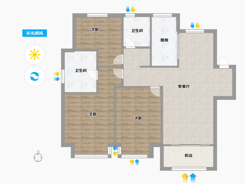 天津-天津市-中储正荣栋境1号楼,3号楼,5号楼建面125m²-100.00-户型库-采光通风