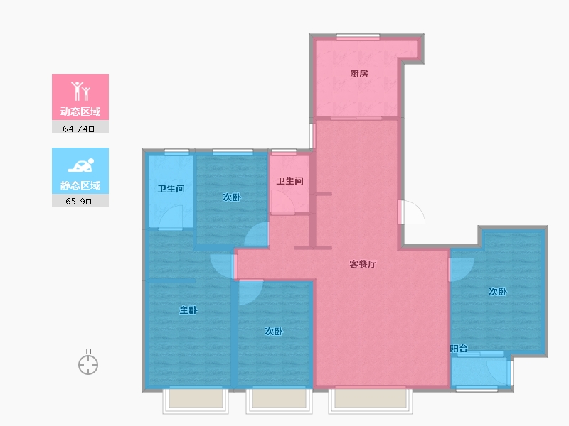 天津-天津市-中储正荣栋境2号楼,3号楼建面148m²-118.41-户型库-动静分区