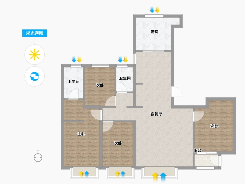 天津-天津市-中储正荣栋境2号楼,3号楼建面148m²-118.41-户型库-采光通风