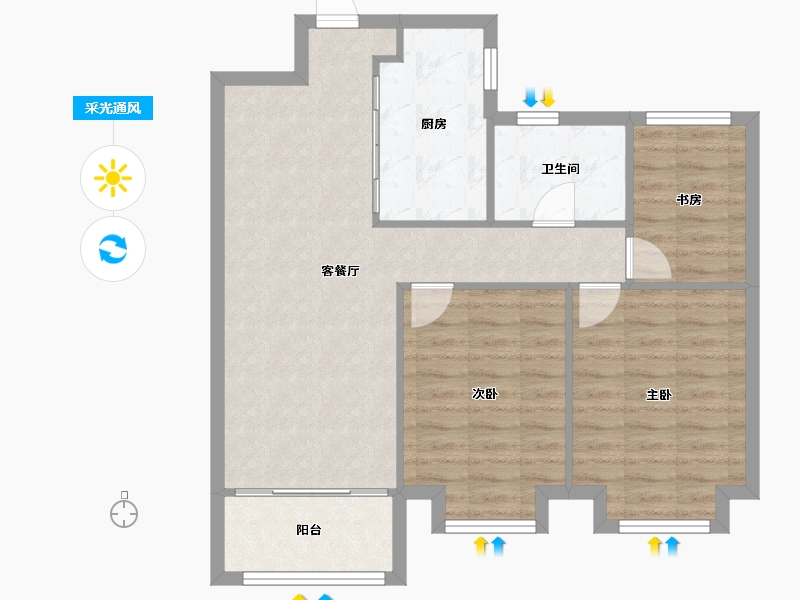 天津-天津市-中储正荣栋境1号楼,5号楼建面98m²-78.37-户型库-采光通风