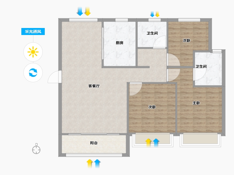 天津-天津市-中储正荣栋境2号楼,3号楼建面125m²-100.00-户型库-采光通风