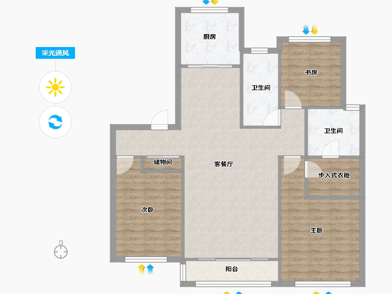 天津-天津市-北岸中心12号楼,13号楼建面146m²-107.09-户型库-采光通风