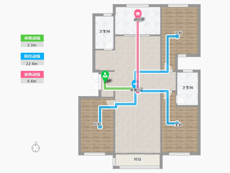 天津-天津市-红城柏丽花园17号楼建面171m²-133.59-户型库-动静线