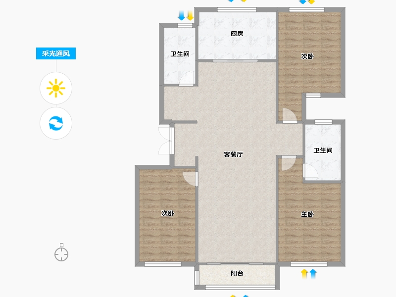 天津-天津市-红城柏丽花园17号楼建面171m²-133.59-户型库-采光通风