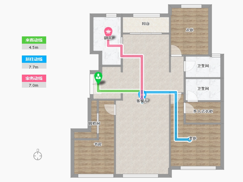 天津-天津市-公元大观竹山雅苑4号楼,竹山雅苑6号楼建面138m²-106.75-户型库-动静线