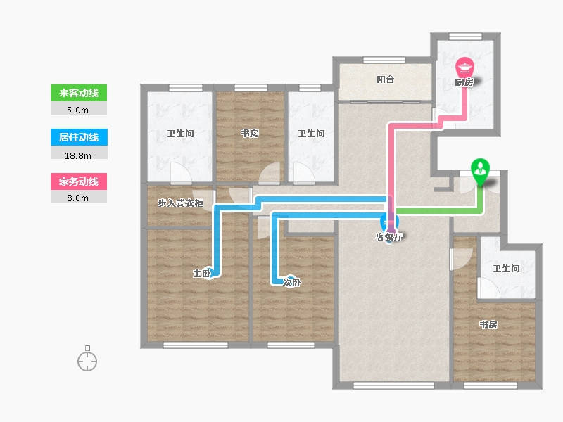 天津-天津市-公元大观竹山雅苑5号楼,建面166m²-130.60-户型库-动静线