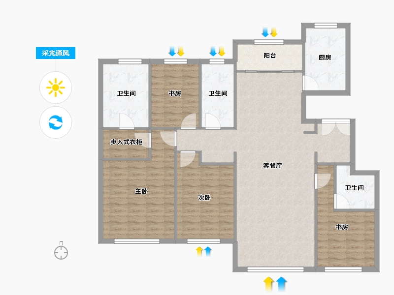 天津-天津市-公元大观竹山雅苑5号楼,建面166m²-130.60-户型库-采光通风