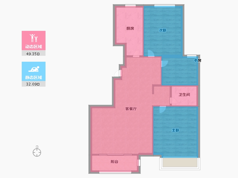 天津-天津市-社会山西苑12号楼,社会山西苑20号楼建面92m²-73.59-户型库-动静分区