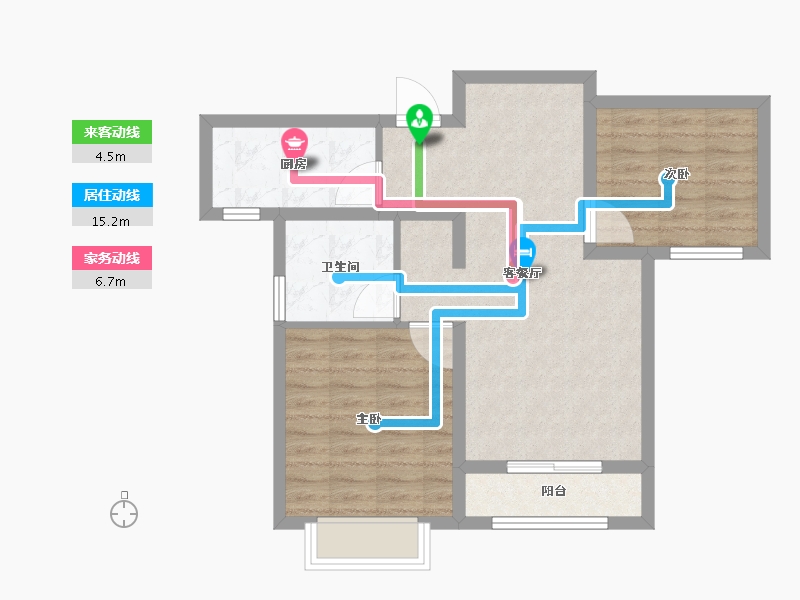 天津-天津市-雍祥园1号楼,雍祥园2号楼建面84m²-67.20-户型库-动静线