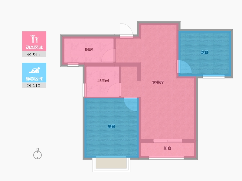 天津-天津市-雍祥园1号楼,雍祥园2号楼建面84m²-67.20-户型库-动静分区